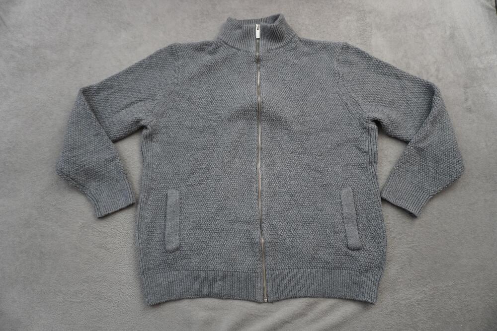 7 Diamonds Sweater Mens XL Gray Full Zip Mock Neck Soft Stretch Knit Pockets